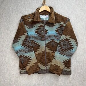 Black Mountain Outdoor Women L Southwestern Fleece Jacket Brown Turquoise USA